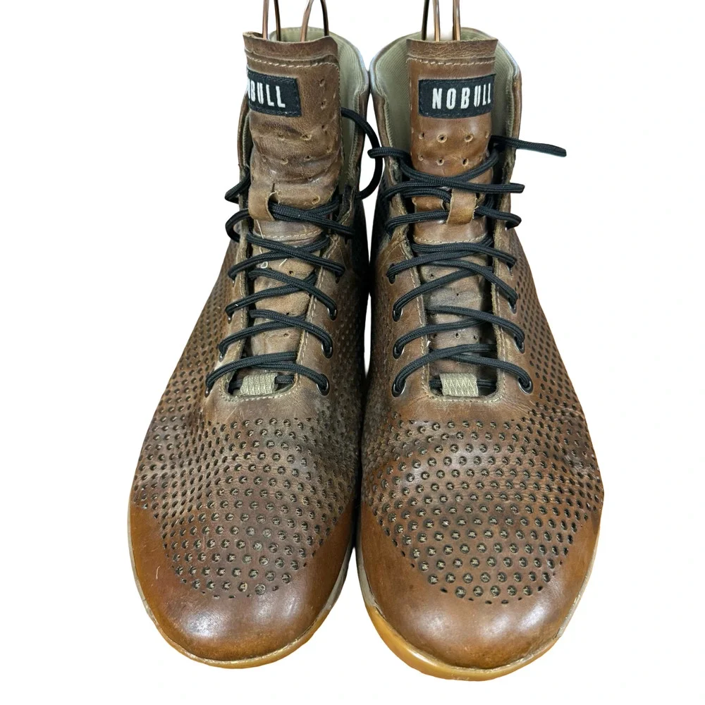 Nobull High Top Leather Brown Trainers Sneakers Boots Casual Shoes Perforated 11